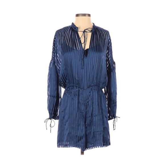 Alice + Olivia Ruffled Silk-Blend Romper, Blue - Picture 13 of 13